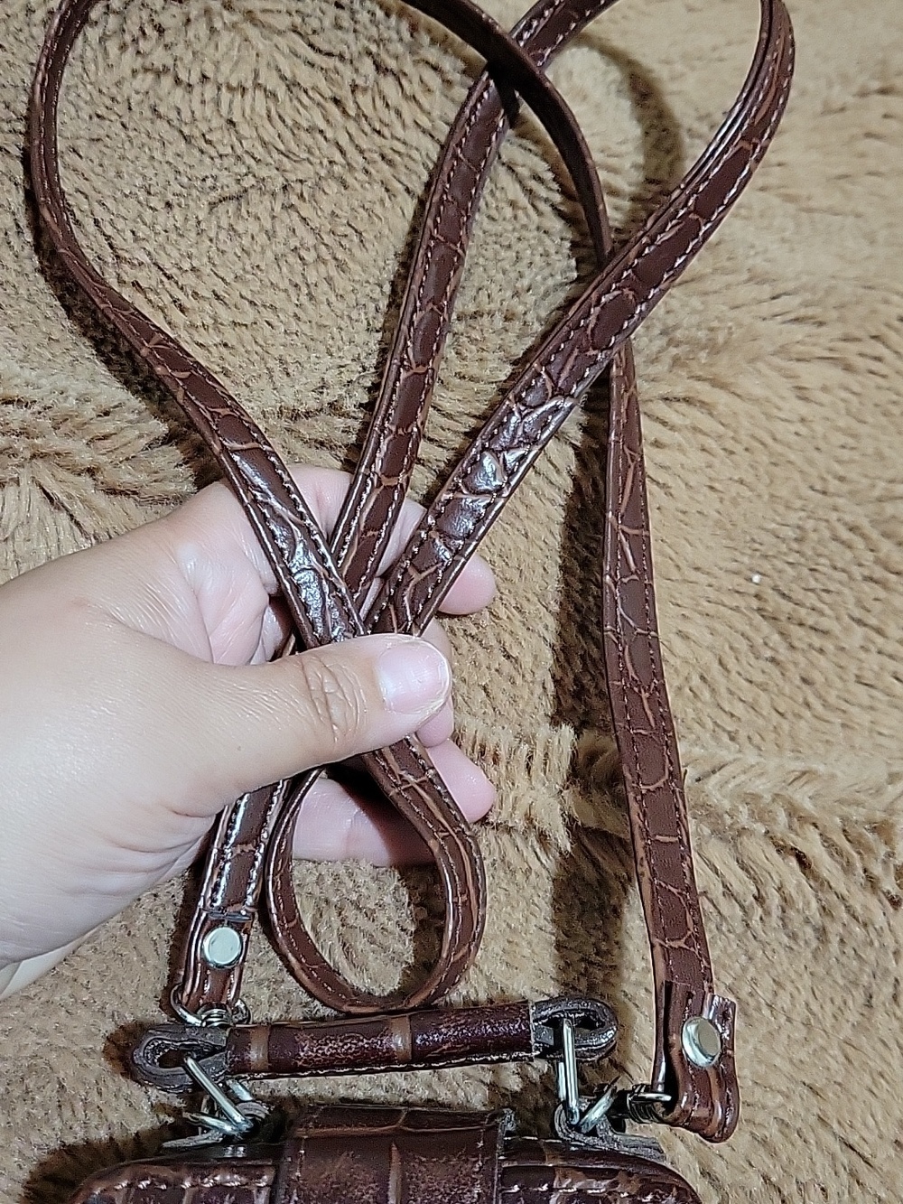 Mini Brown & Blue Heart Accent Crossbody Bag - Picture 6 of 10